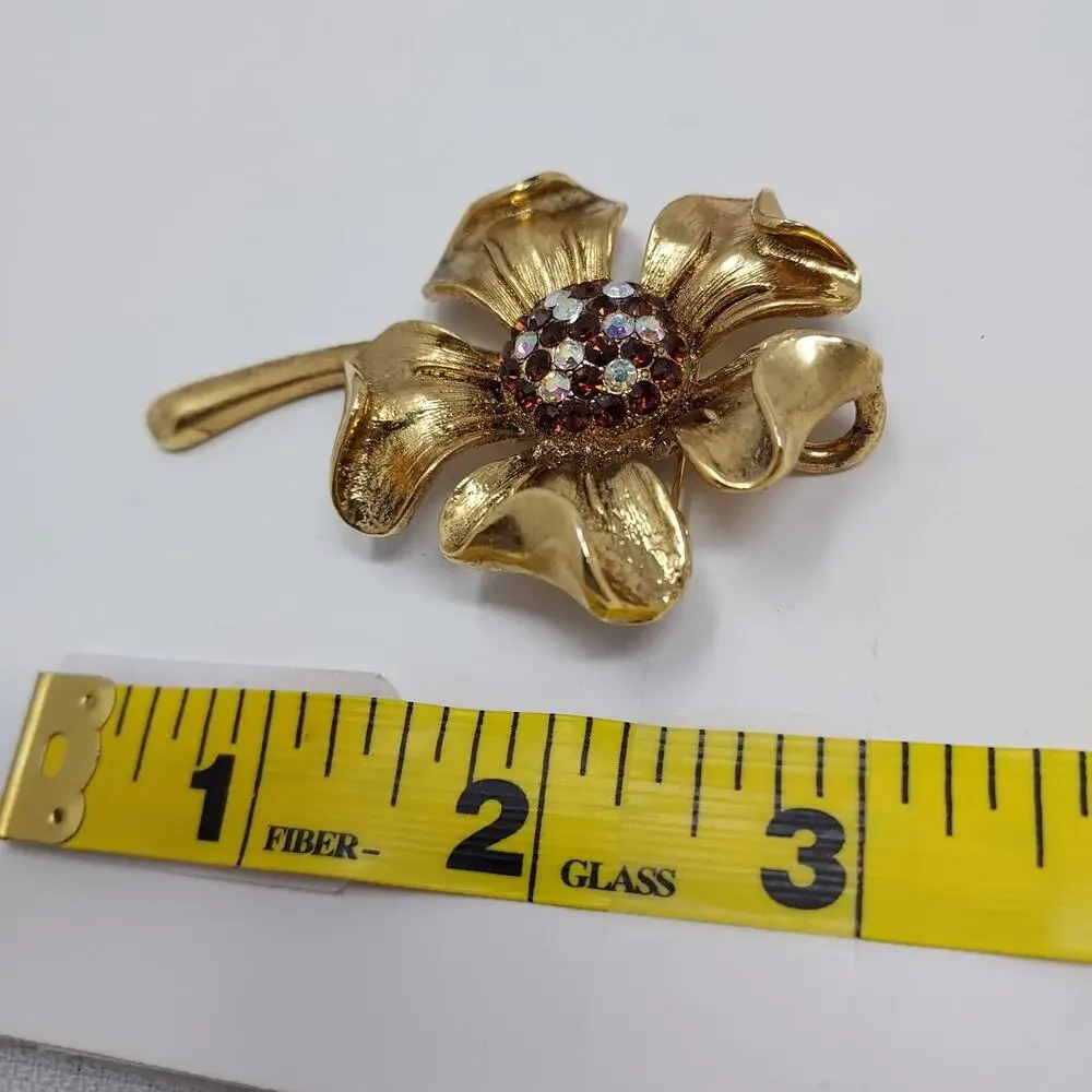 Vintage Gold Tone Flower Brooch Pendant 3